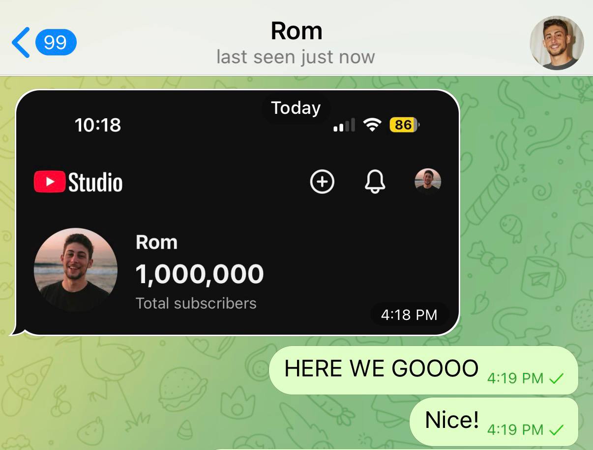 Rom hits 1,000,000 subscribers on YouTube